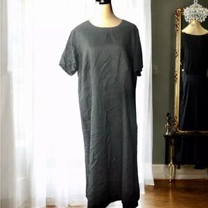 Tribeca Studio Linen Dress Black Lagenlook Midi Shift Casual Sheath Size 1X